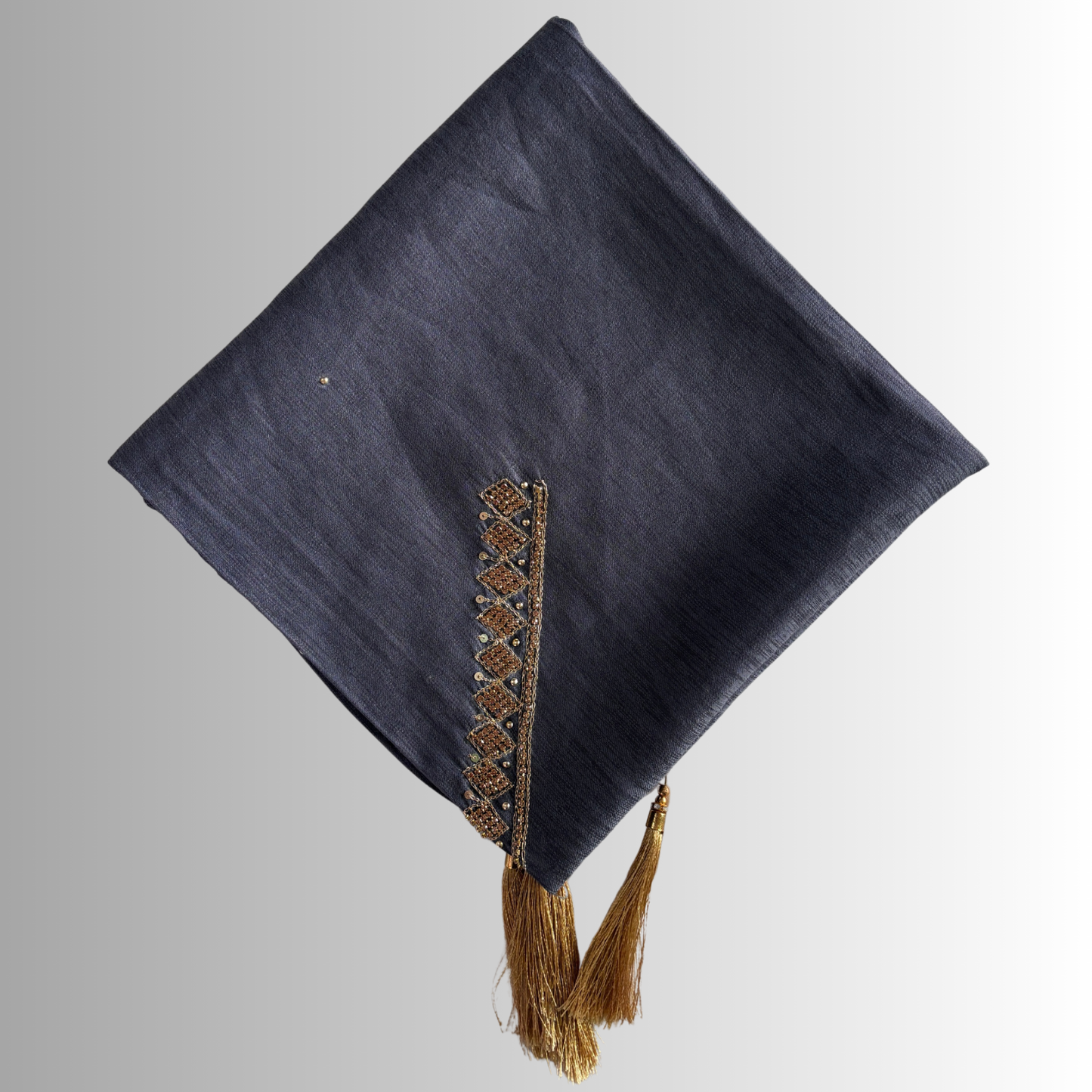 Handcrafted Himachali Dark Slate Gray Dhatu with Golden Embroidery – A Unique Embroidered Head Scarf