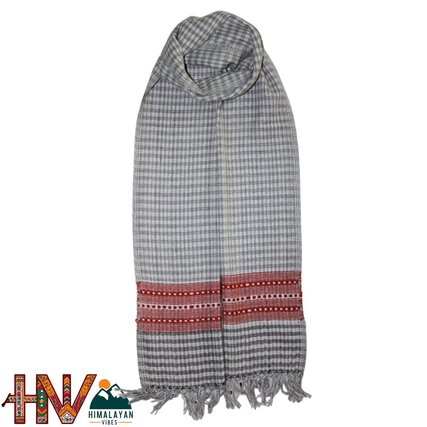 Traditional Kullu Handwoven Cream check with Red Patti Muffler – Soft, Durable & Warm Wool Scarf
