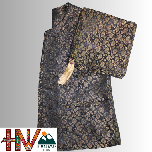 Himalayan Vibes Black Brocade Sadri and Dhatu Combo.