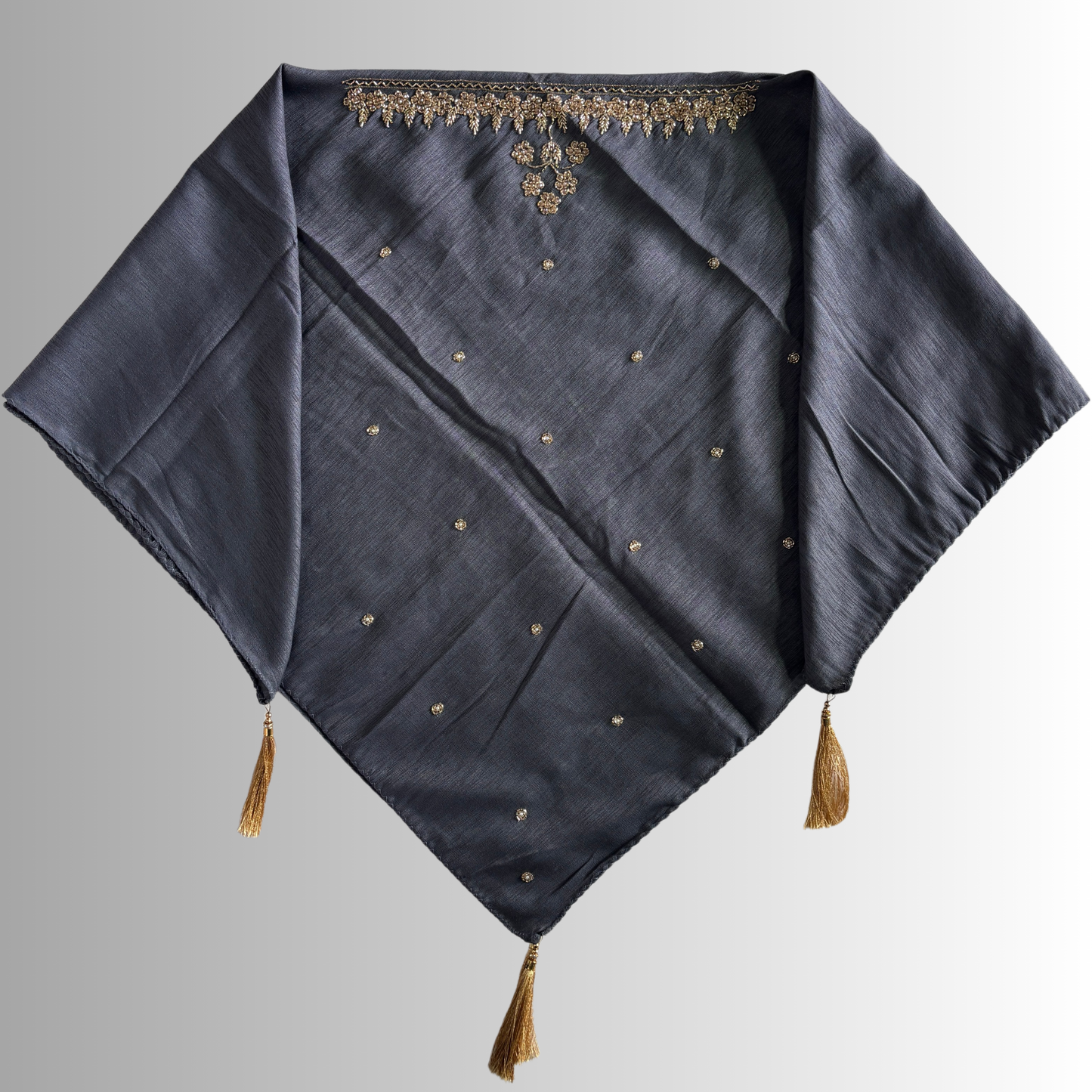 Handcrafted Himachali Dark Slate Gray Dhatu with Golden Embroidery – A Unique Embroidered Head Scarf