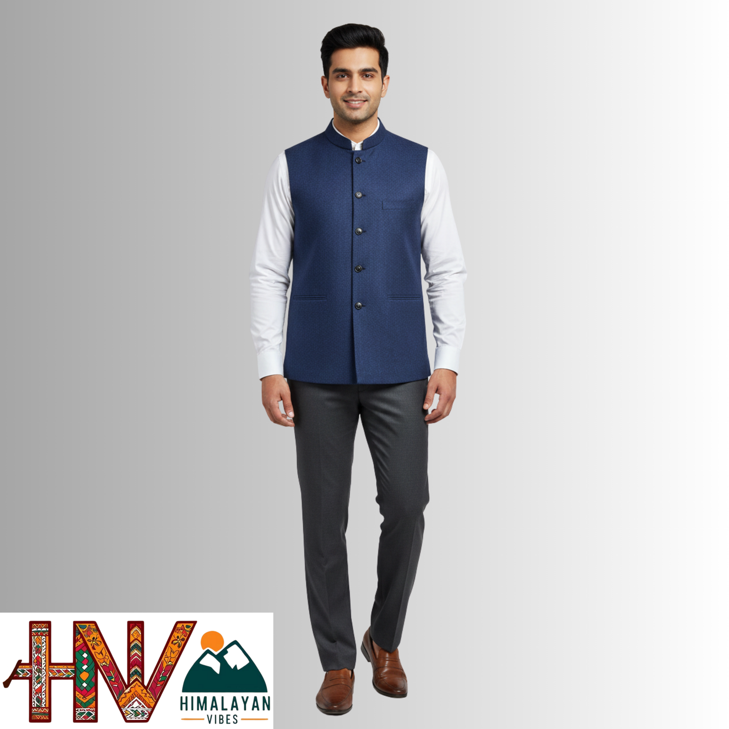 Handcrafted Blue Woolen Jacket for Men | Traditional Himachali Craft | Stylish Winter & Formal Wear