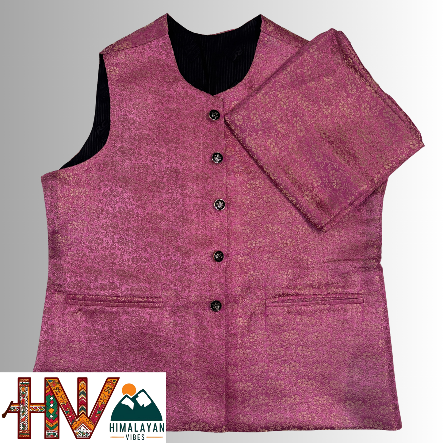 Himalayan Vibes Pink Brocade Sadri and Dhatu Combo