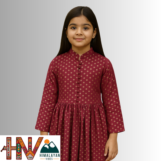 Himalayan Vibes Brown Rejta For Kids – Traditional Himachali Dress for Summer & Winter | Handcrafted Elegance