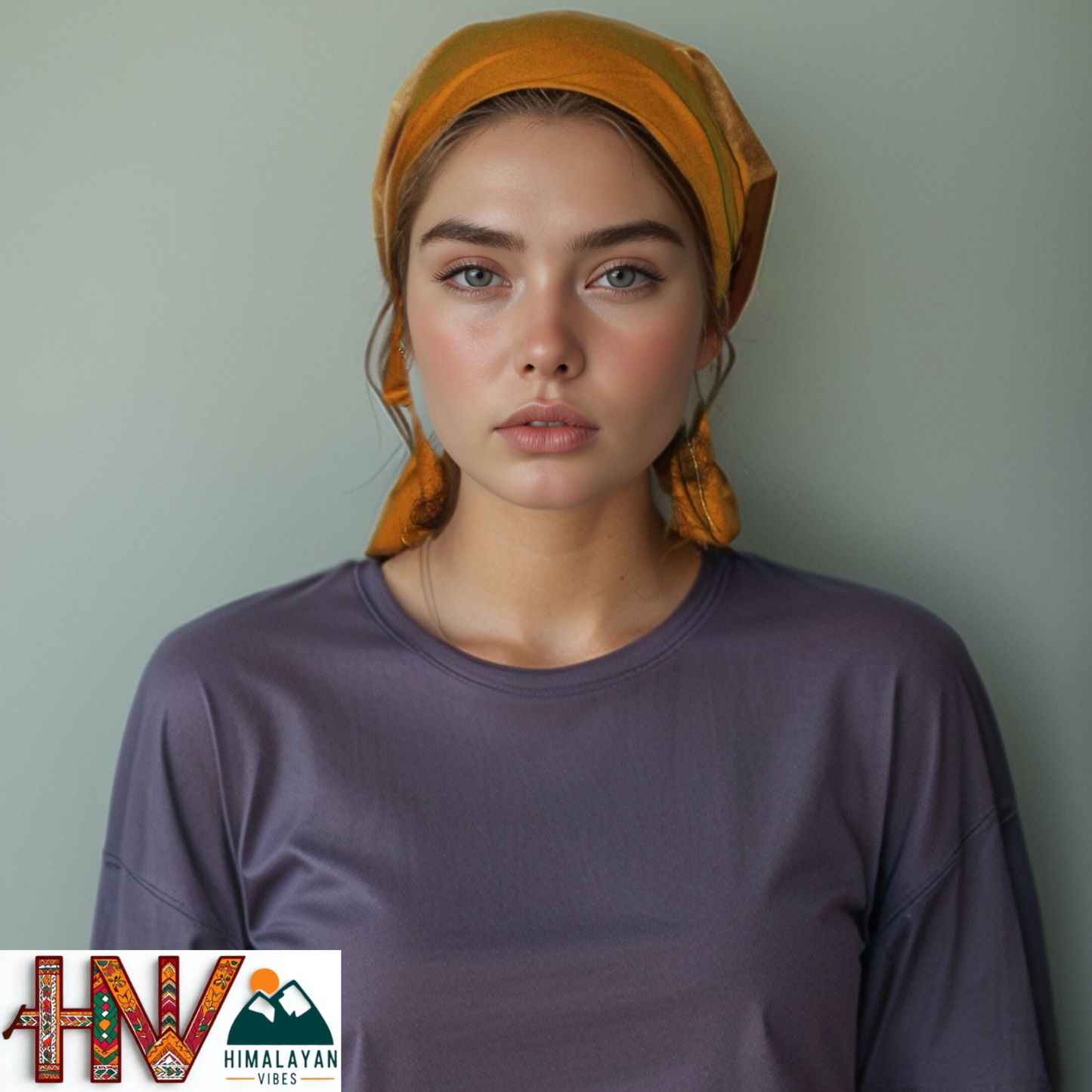 Rayon Plain Orange Color Himachali Dhatu - Handcrafted Traditional Head Scarf from Himalayas