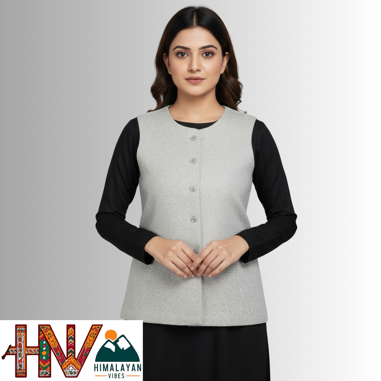 Himalayan Vibes Light Grey Women's Tweed Sadri - Sleeveless Nehru Jacket