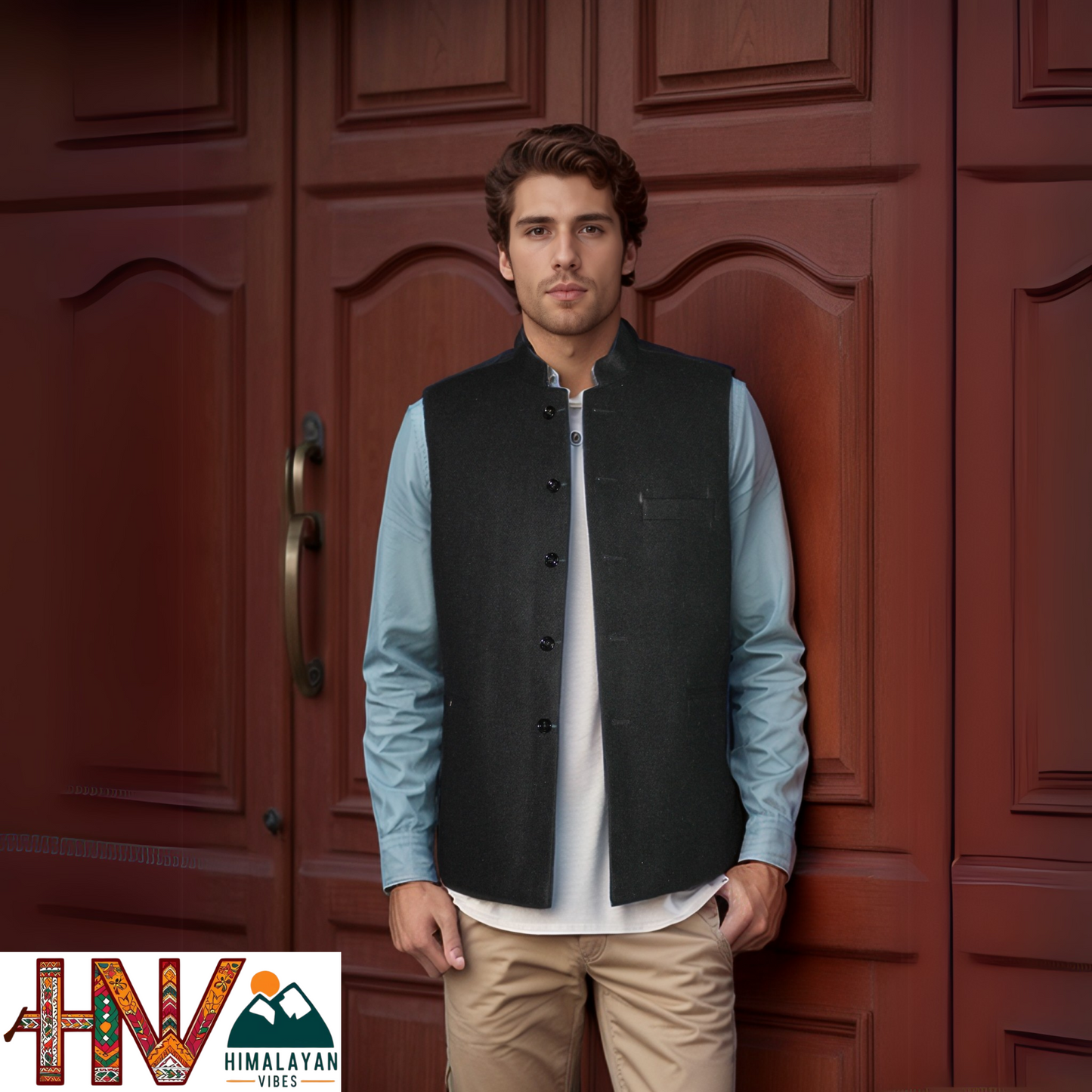 Handcrafted Black Woolen Jacket for Men | Traditional Himachali Craft | Stylish Winter & Formal Wear