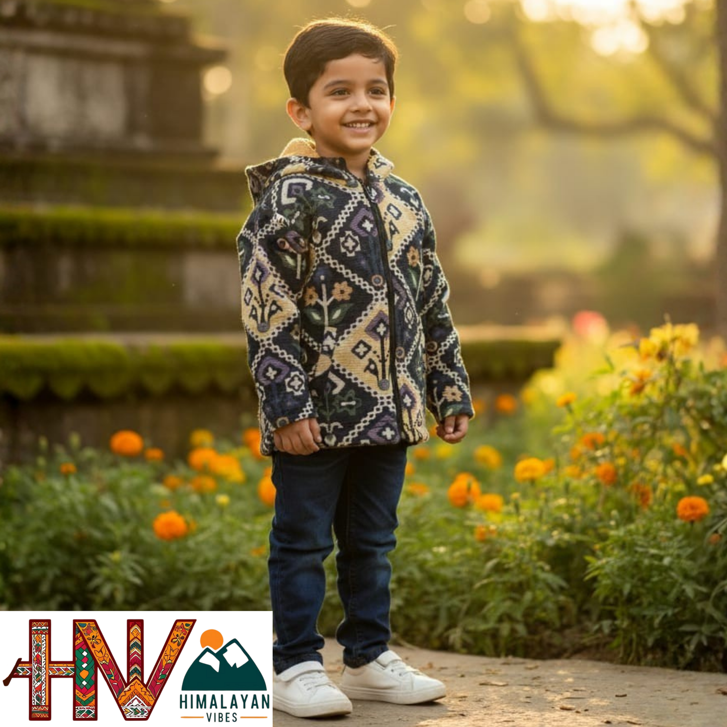 Kids Fur-Lined Blazer Jacket | Warm & Colorful Paisley Winter Coat | Handcrafted Himachali Wear By Himalayan Vibes