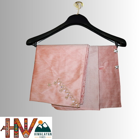 Baby Pink Silk Sadri & Baby Pink Embroidered Dhatu