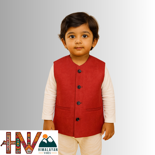 Handcrafted Red Jacket for Kids| Traditional Himachali Craft | Stylish Winter & Summer Wear