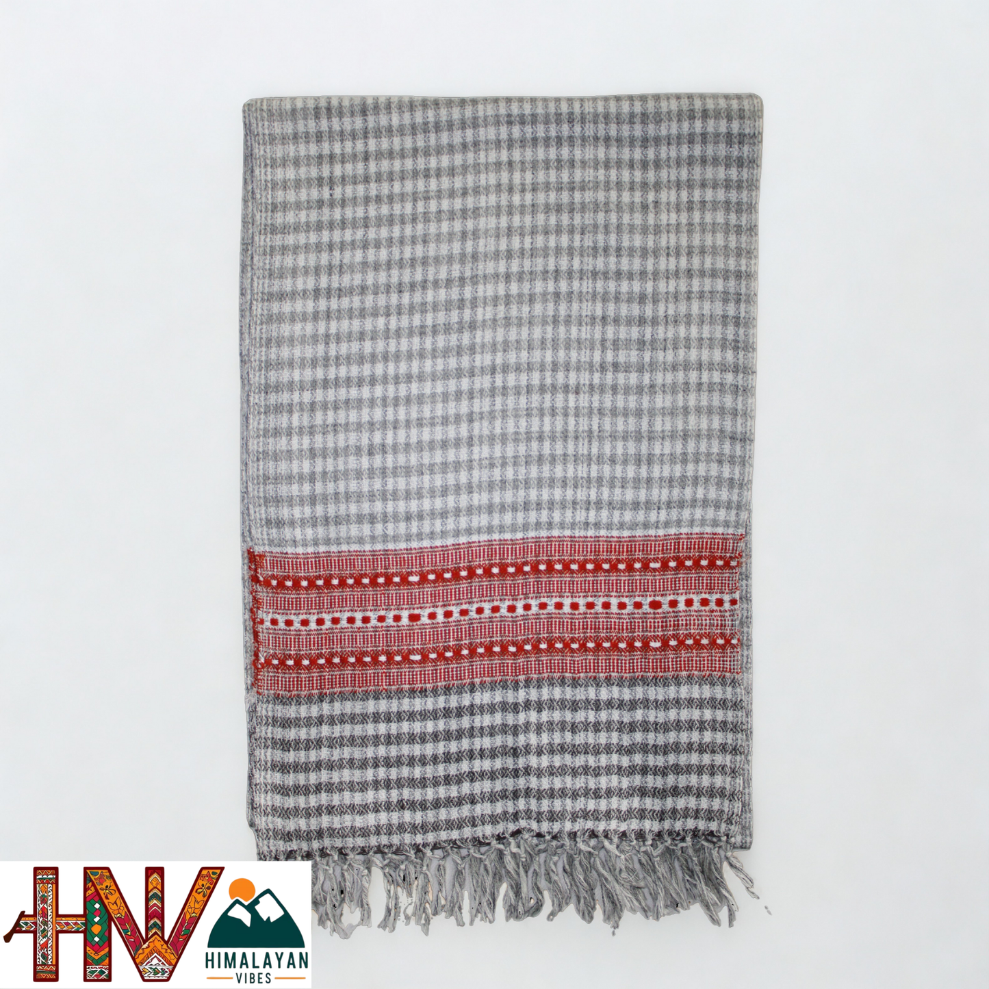 Traditional Kullu Handwoven Cream check with Red Patti Muffler – Soft, Durable & Warm Wool Scarf