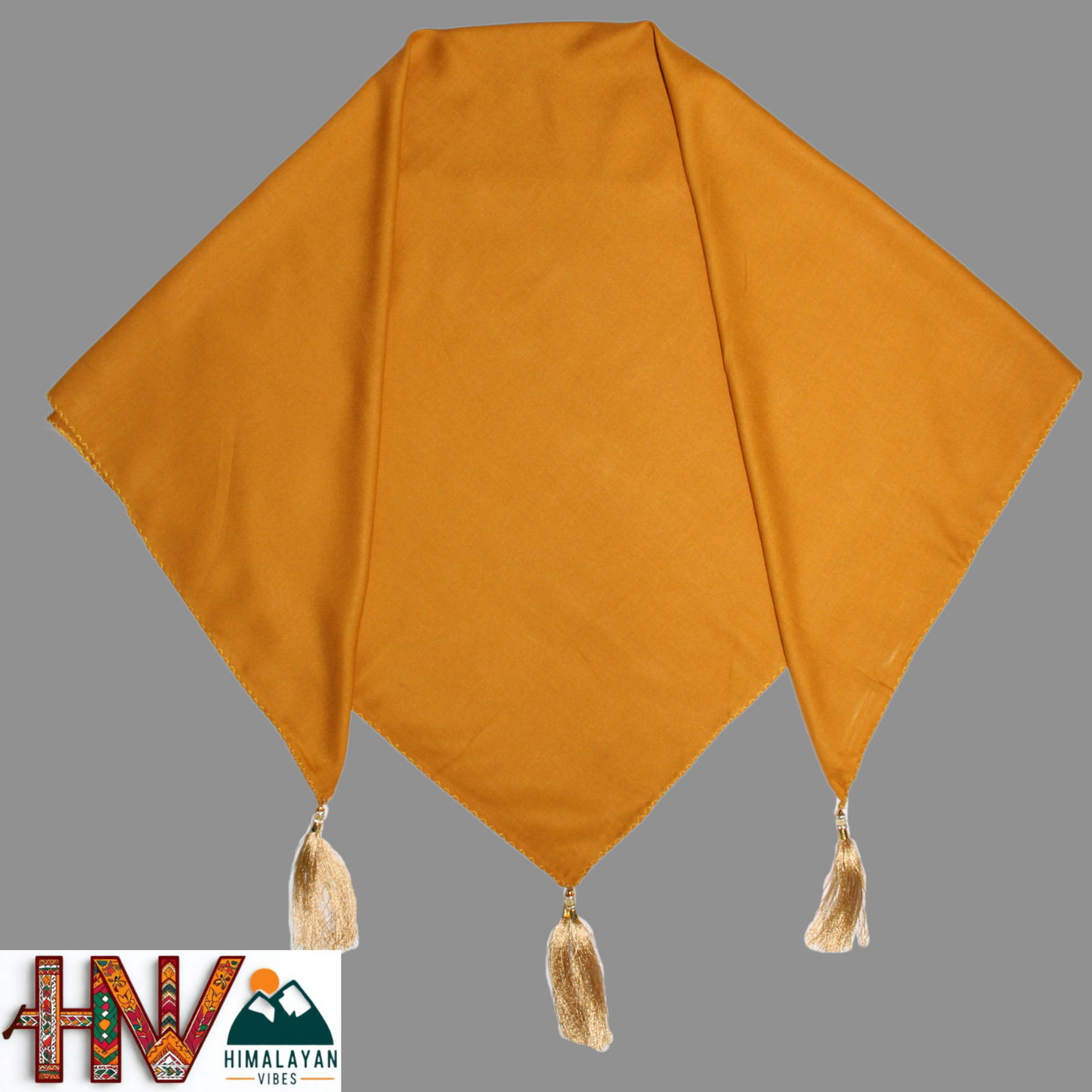 Rayon Plain Orange Color Himachali Dhatu - Handcrafted Traditional Head Scarf from Himalayas