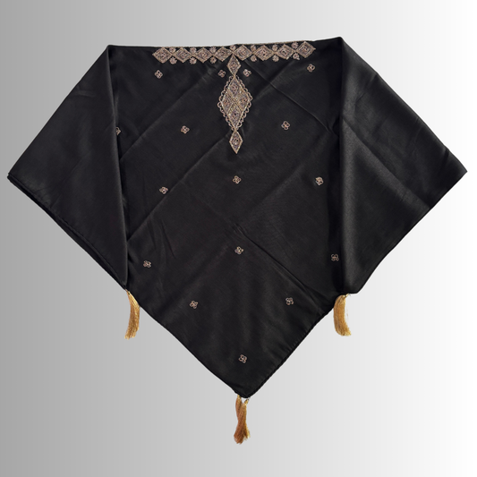 Handcrafted Himachali Black Rayon Dhatu with Golden Embroidery – A Unique Embroidered Head Scarf