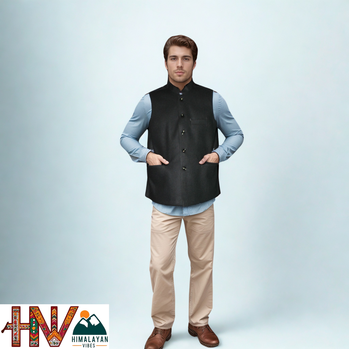 Handcrafted Black Woolen Jacket for Men | Traditional Himachali Craft | Stylish Winter & Formal Wear