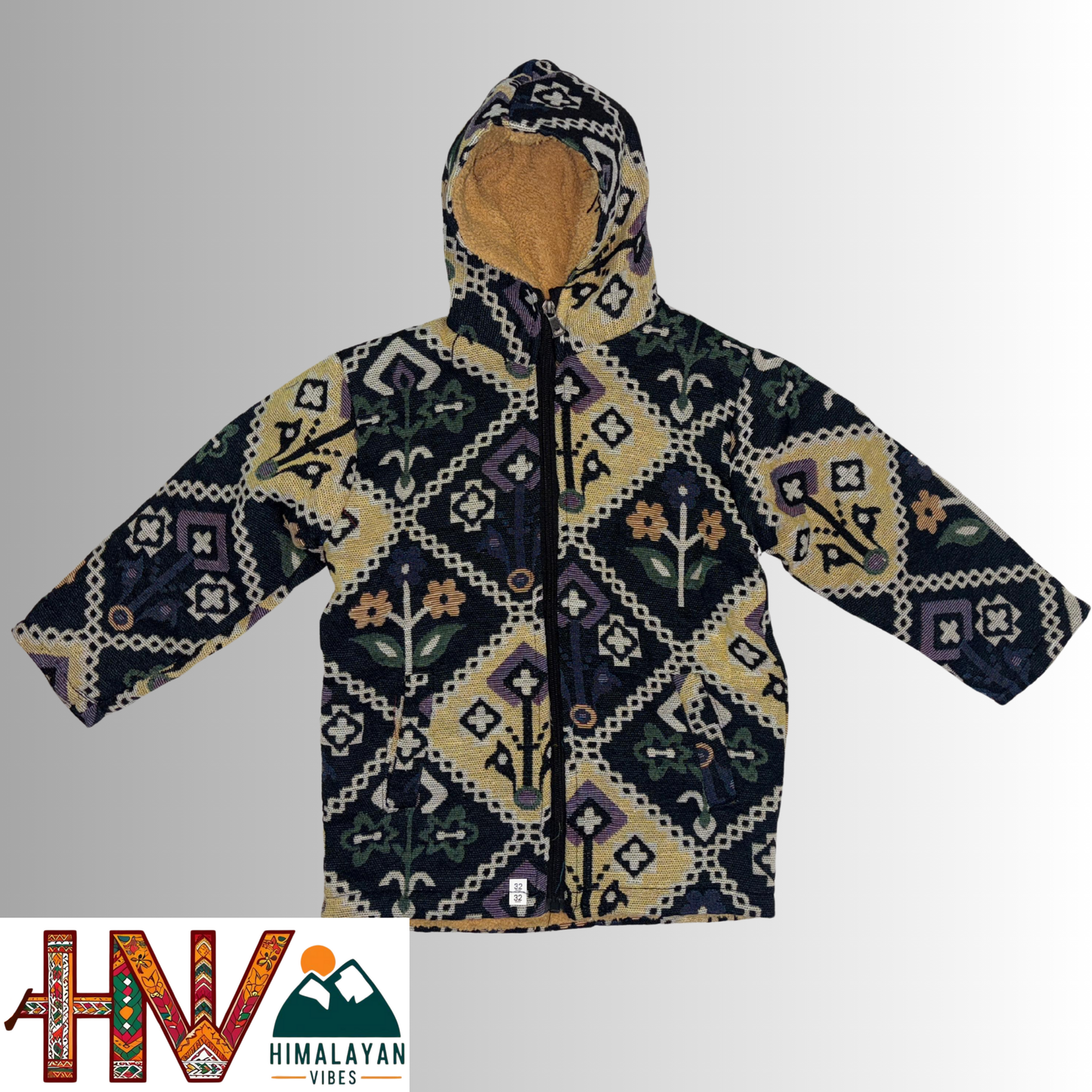 Kids Fur-Lined Blazer Jacket | Warm & Colorful Paisley Winter Coat | Handcrafted Himachali Wear By Himalayan Vibes