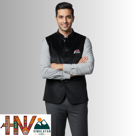 Trendy Sleeveless Black Martin Jacket – Handcrafted in Himachal Pradesh | Occasion & Party Wear