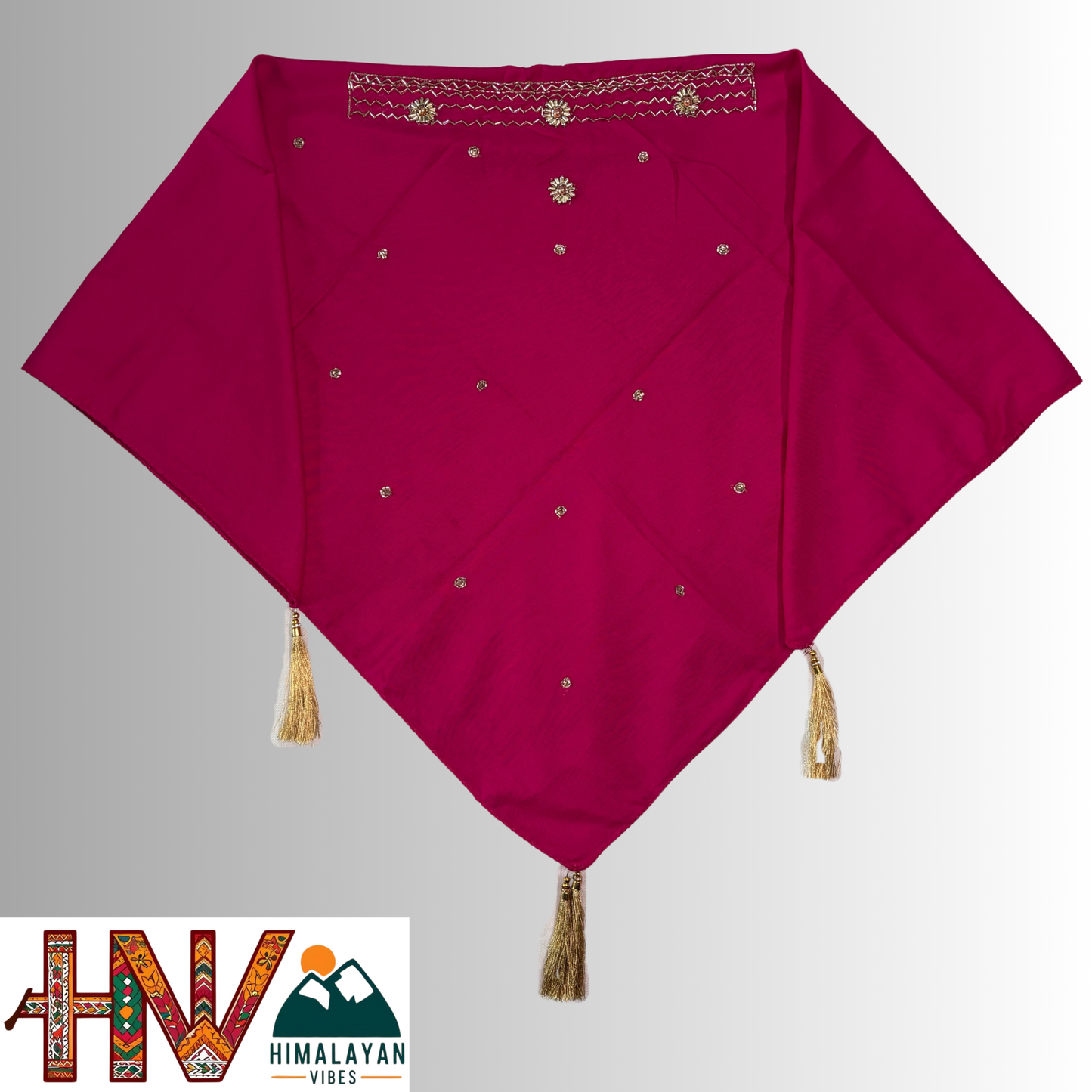 Handcrafted Himachali Rani Pink Dhatu with Golden Embroidery – A Unique Embroidered Head Scarf