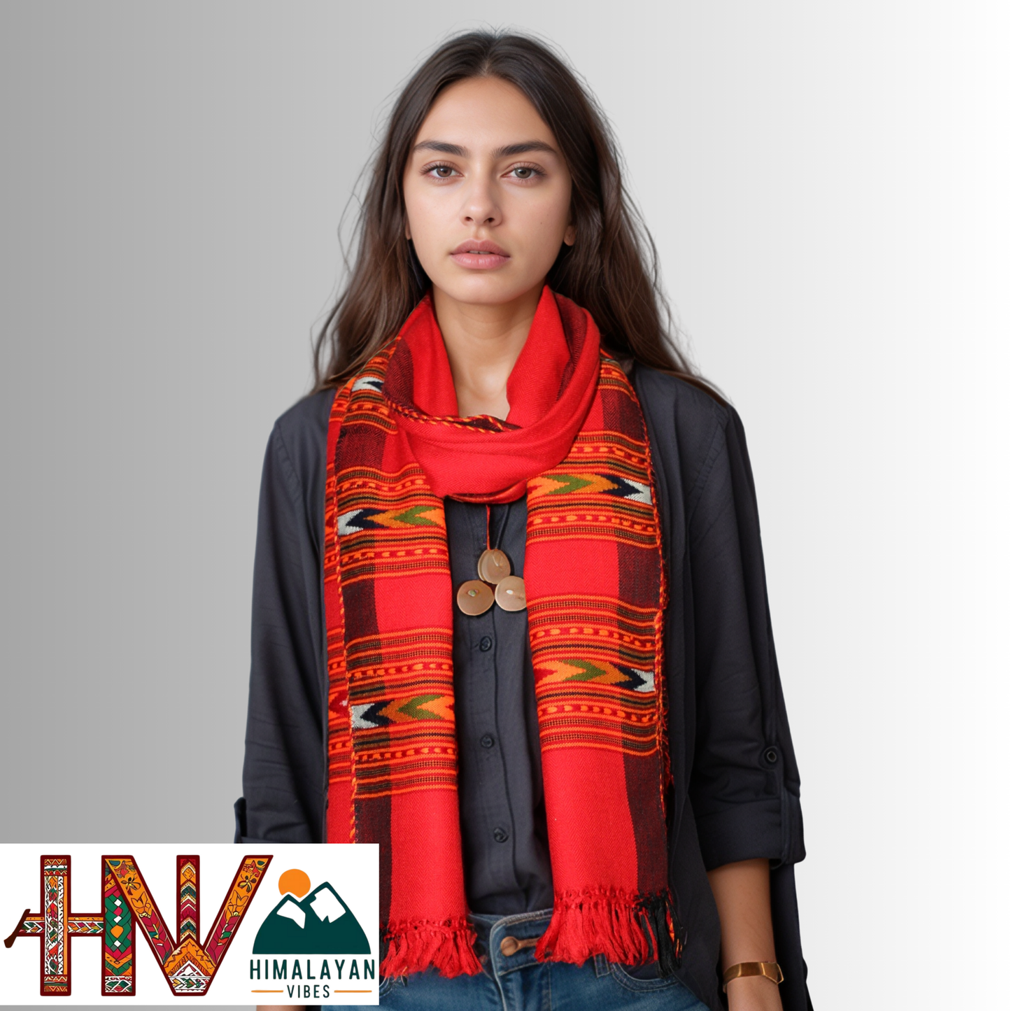 Handwoven red Kullu Woolen Stole with Traditional Kullu 3 Patti Design in Vibrant Red Border– Handwoven Elegance By Himalayan Vibes
