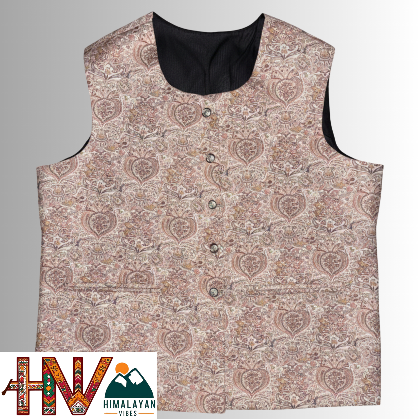 Himalayan Vibes Women's Pashmina Mix Sleeveless Sadri - Beige Paisley Print