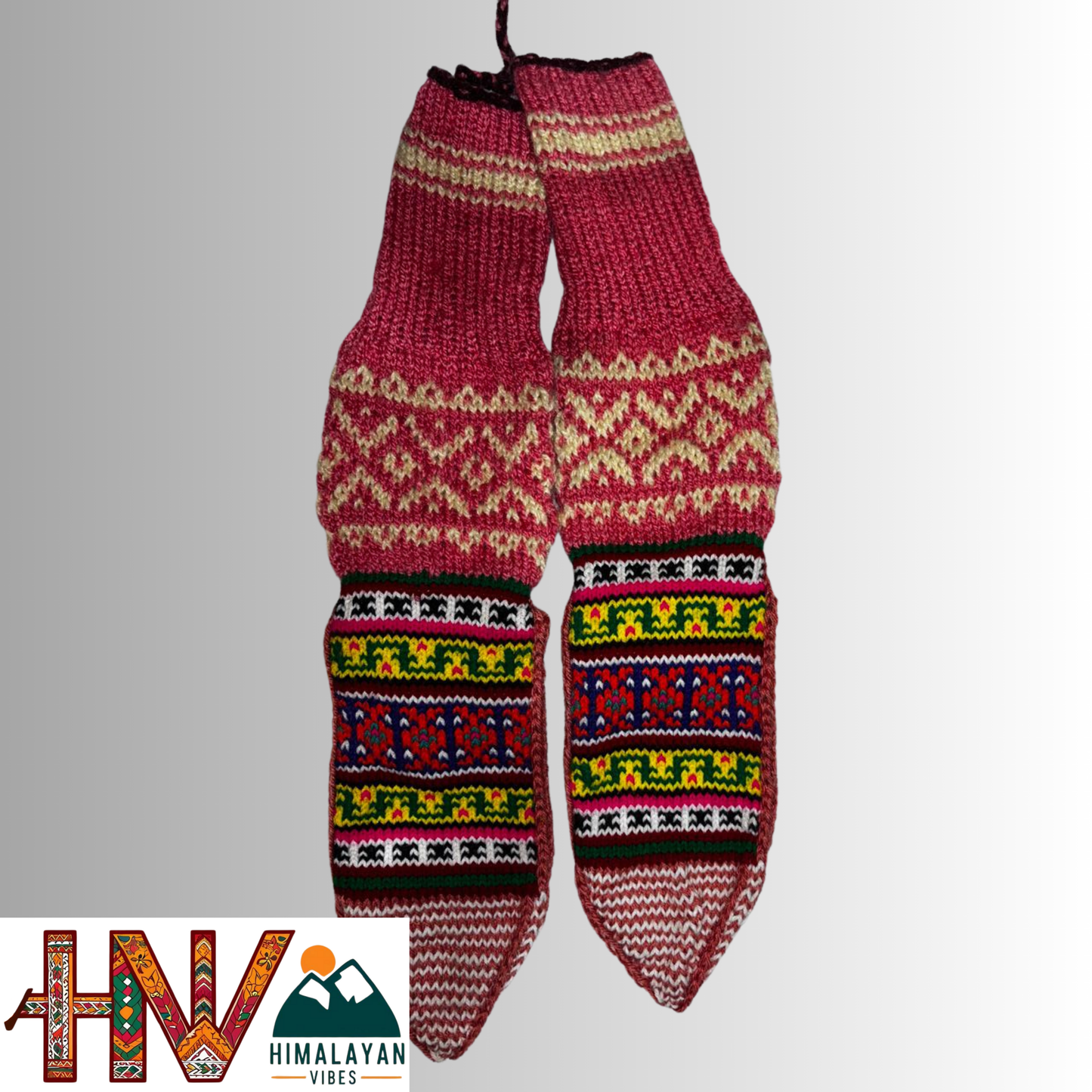 Handwoven Himachali Woolen Socks – Traditional Geometric & Floral Patterns