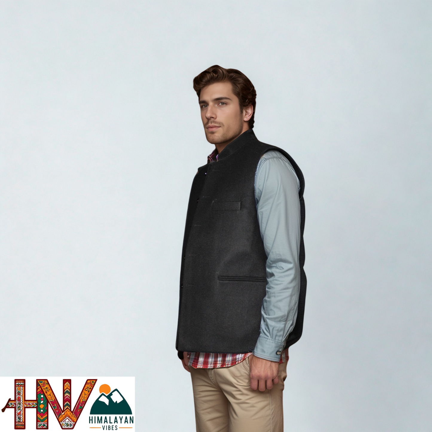 Handcrafted Black Woolen Jacket for Men | Traditional Himachali Craft | Stylish Winter & Formal Wear
