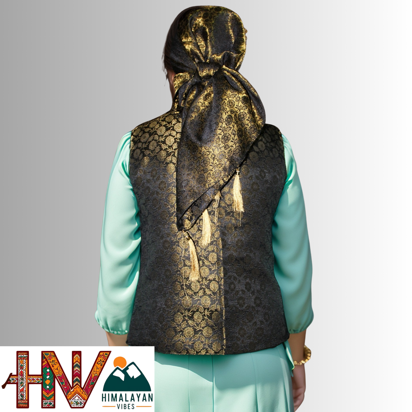 Himalayan Vibes Black Brocade Sadri and Dhatu Combo.