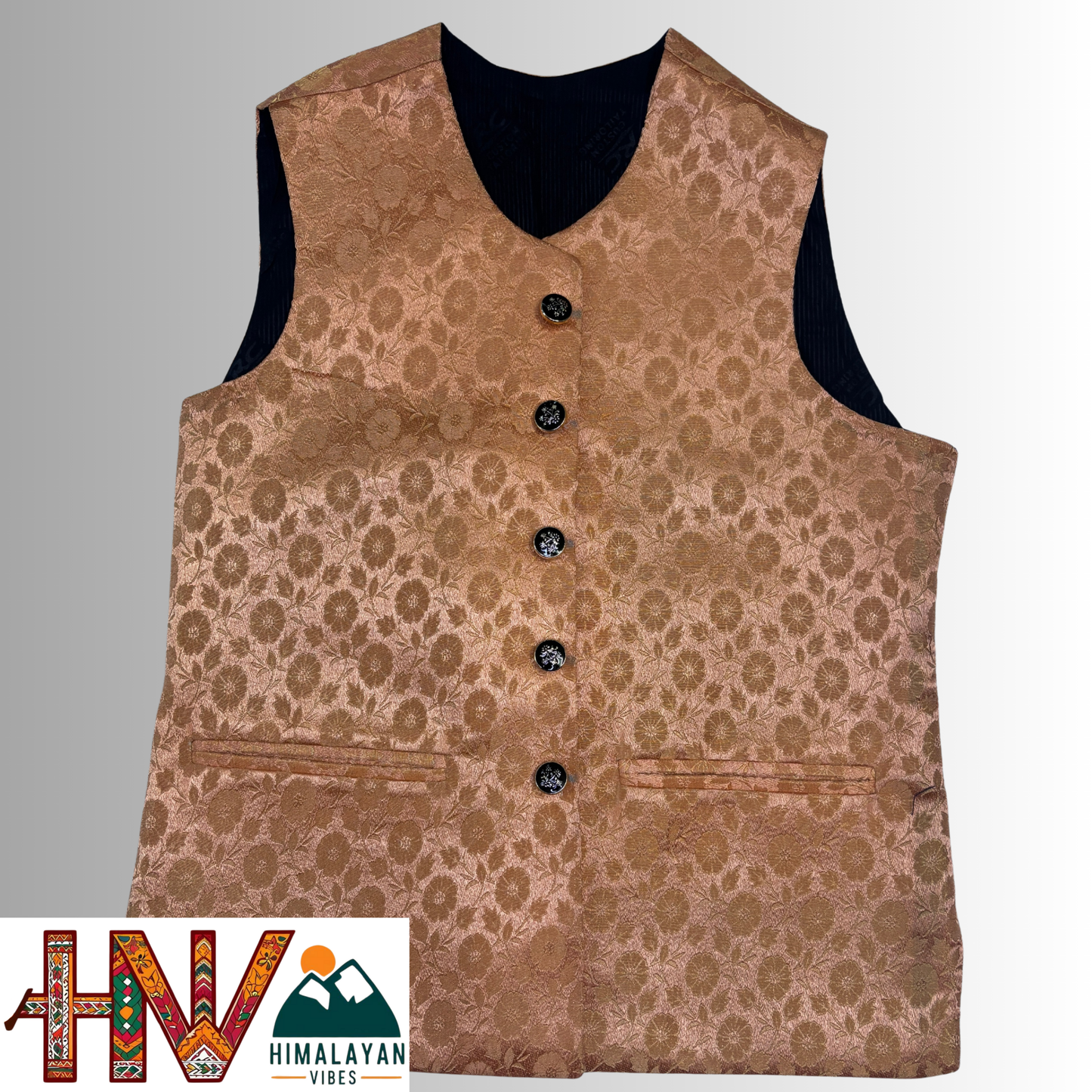 Himalayan Vibes Peach Brocade Sadri and Dhatu Combo