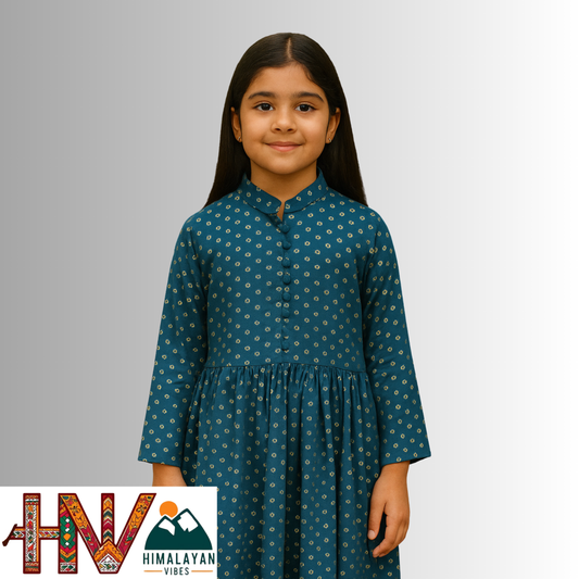Himalayan Vibes Blue Color Rejta For Kids – Traditional Himachali Dress for Summer & Winter | Handcrafted Elegance