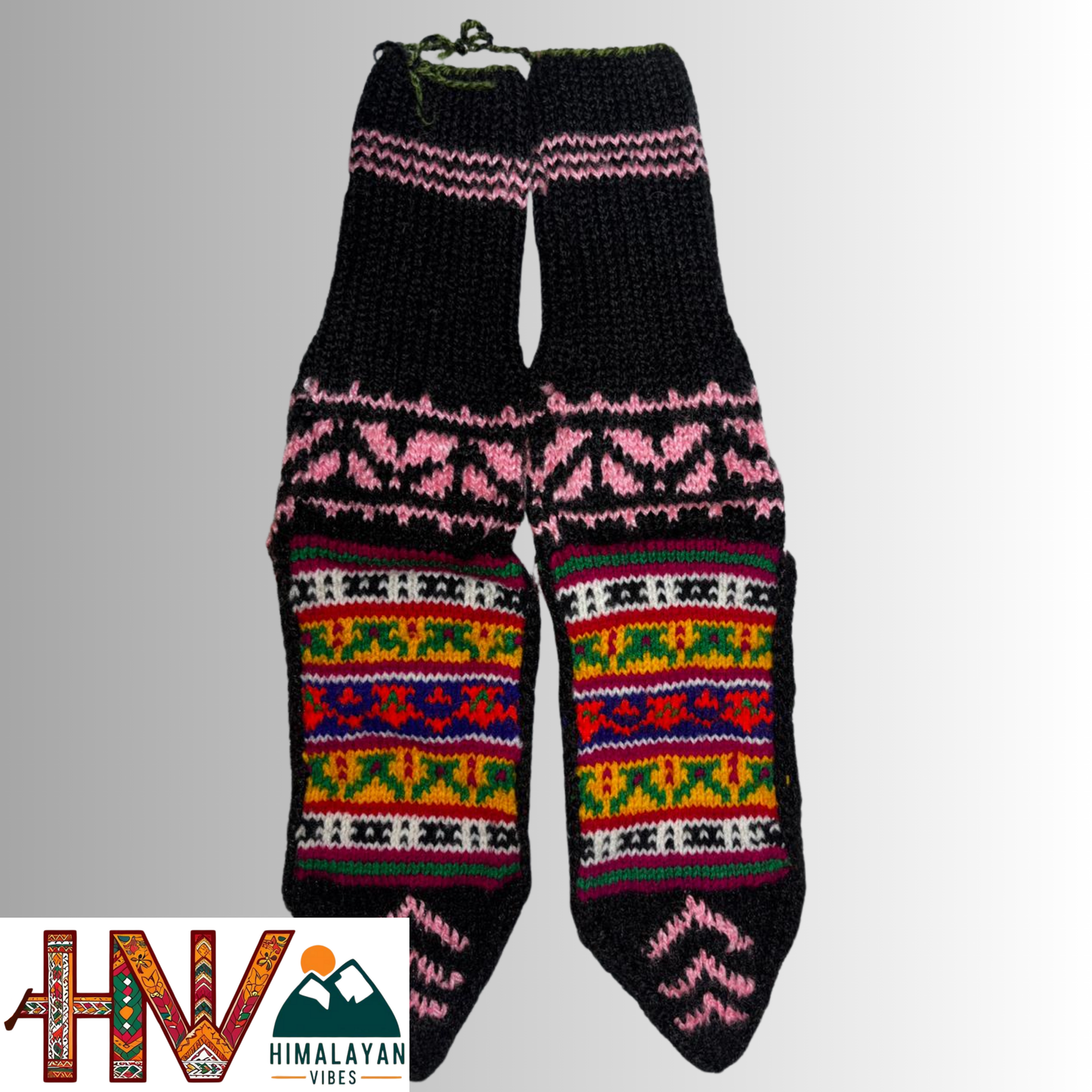Handwoven Himachali Woolen Socks – Traditional Geometric & Floral Patterns