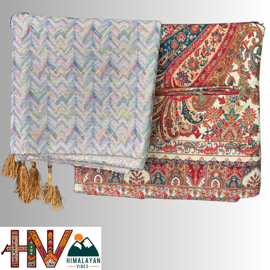 Pashmina blend white sadri and croatian white dhatu combo