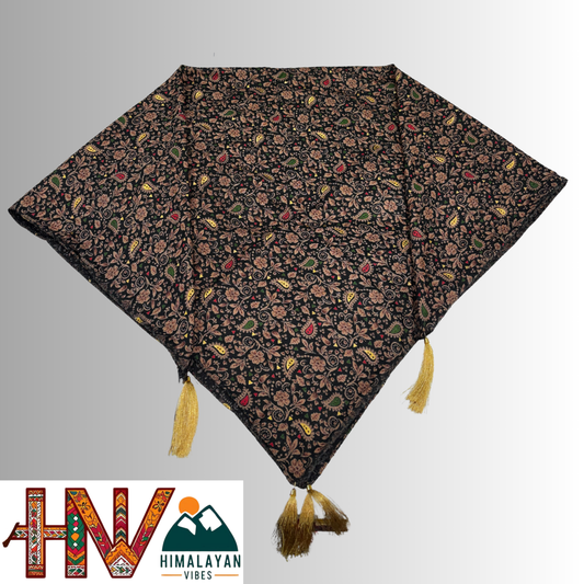 Alpine Black Color Gold Printed Himachali Dhatu - Handcrafted Traditional Head Scarf from Himalayas