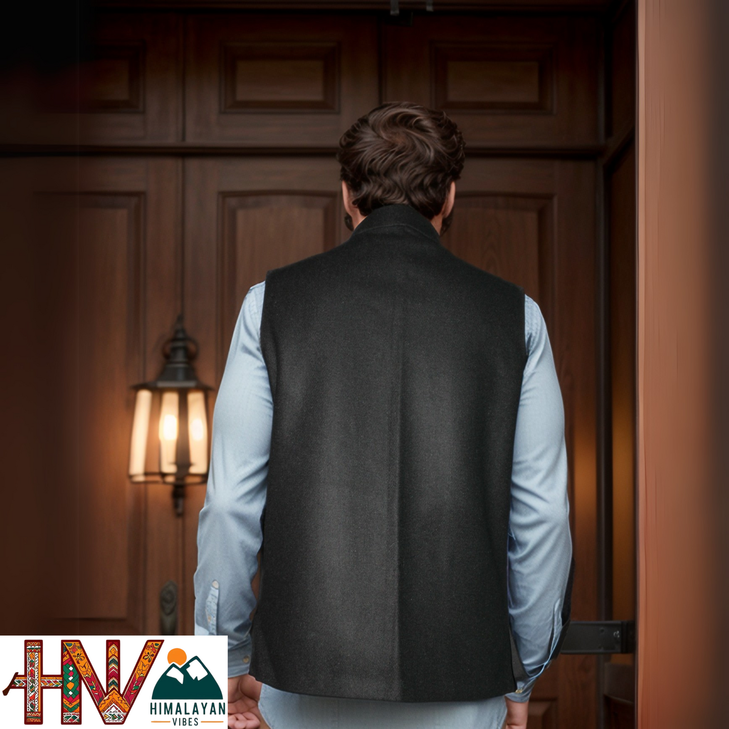 Handcrafted Black Woolen Jacket for Men | Traditional Himachali Craft | Stylish Winter & Formal Wear