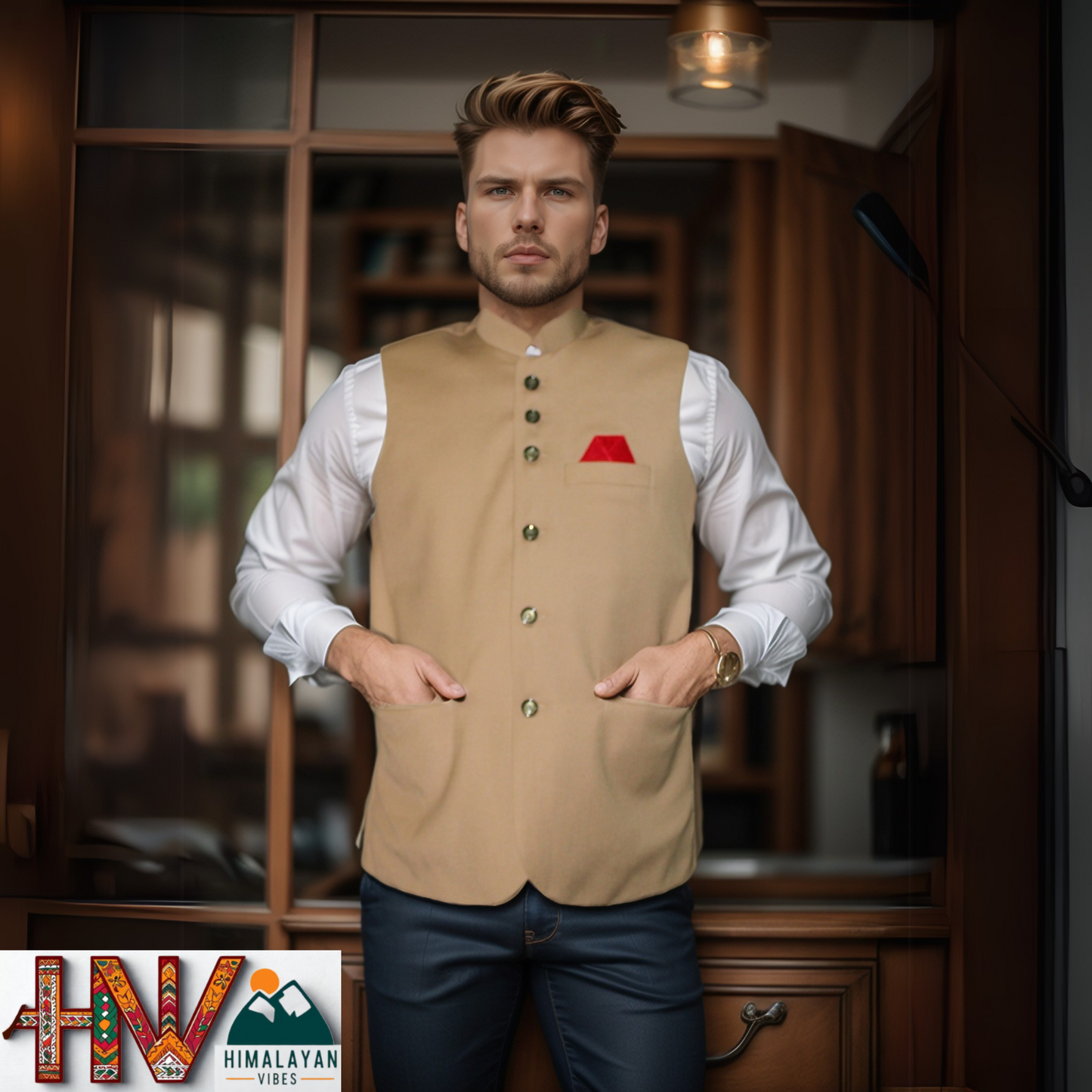 Himalayan Breeze Brown Sleeveless Jacket – Traditional Craft, Modern Style