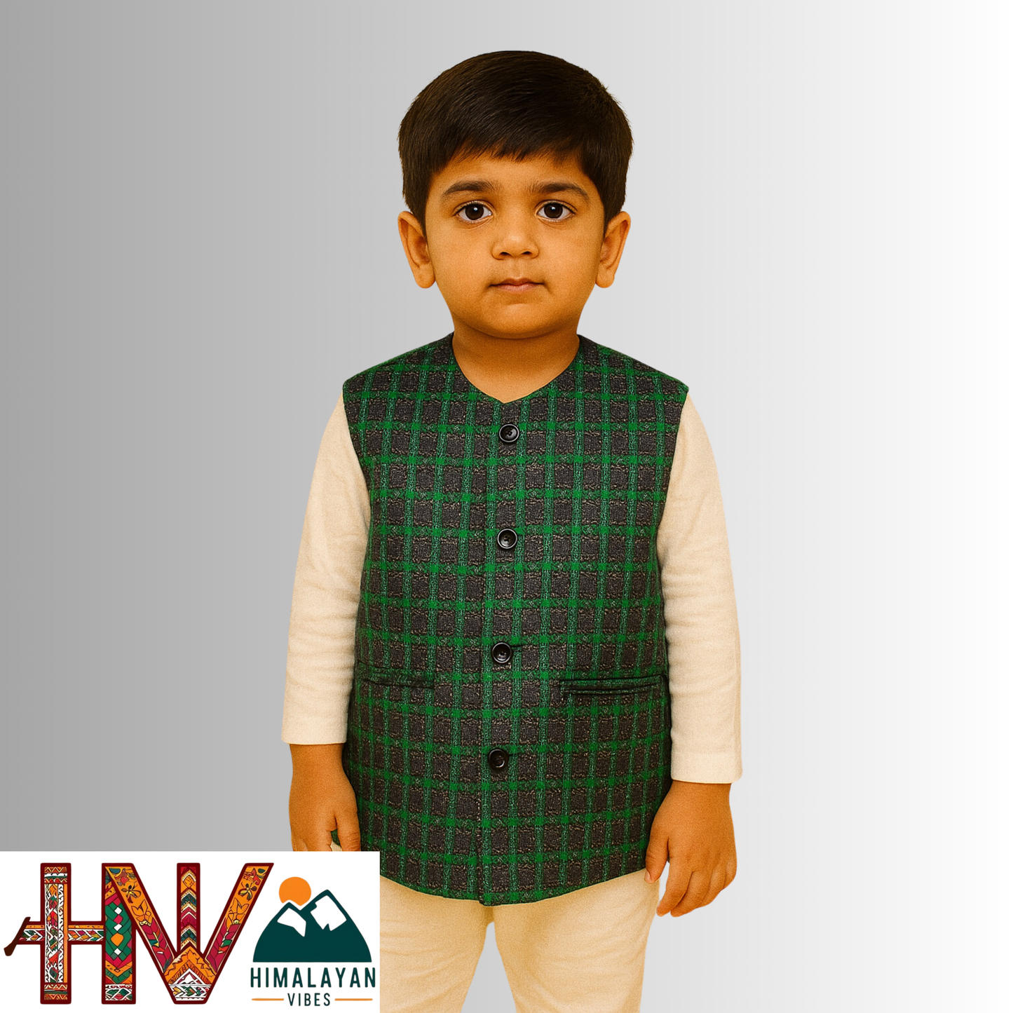Handcrafted Green Woolen Jacket for Kids| Traditional Himachali Craft | Stylish Winter & Casual Wear