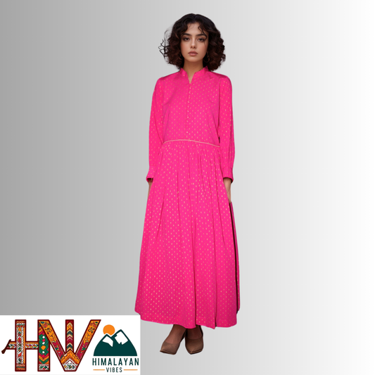 Himalayan Vibes Rani Pink Rejta– Traditional Himachali Dress for Summer & Winter | Handcrafted Elegance