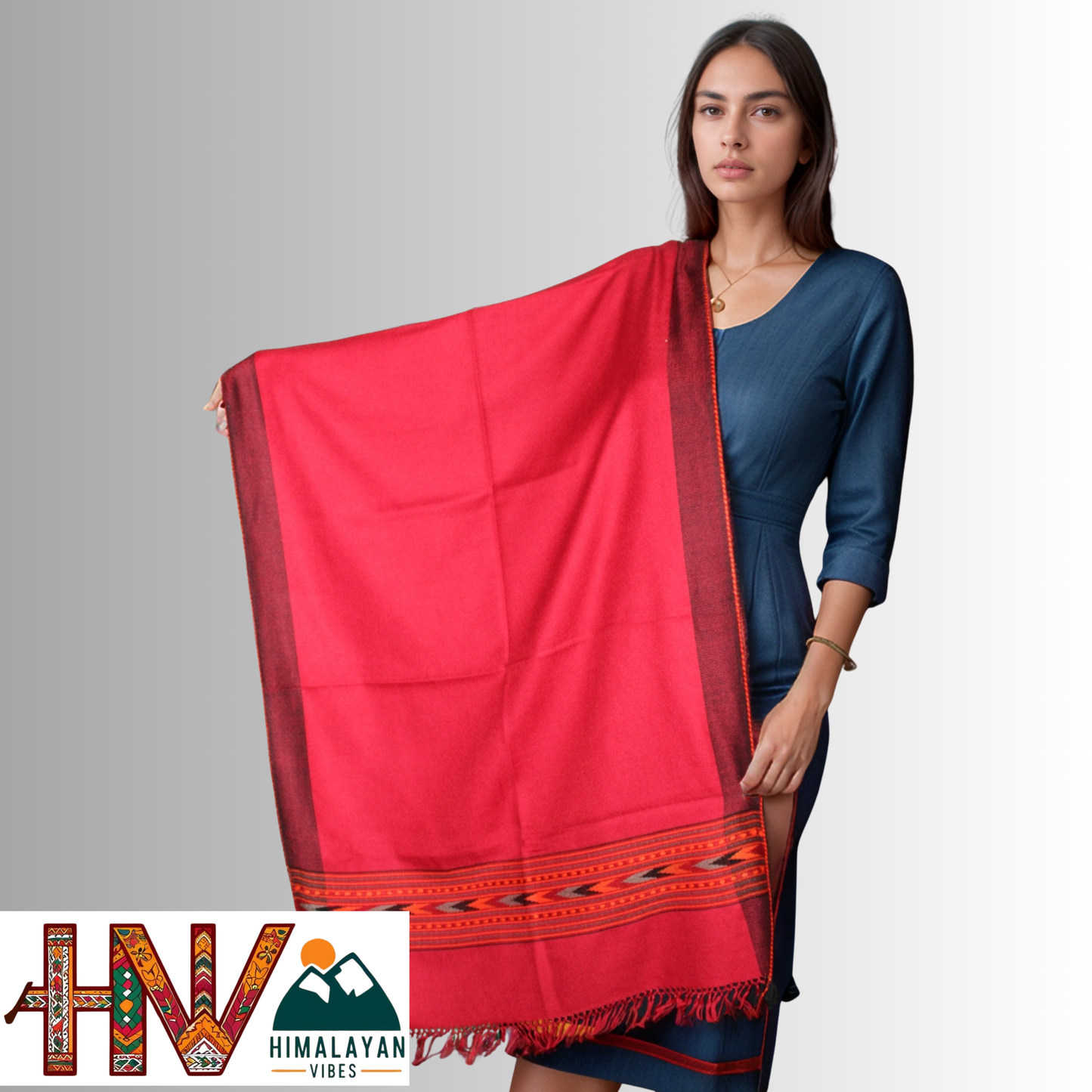 Handwoven Red Kullu Woolen Stole with Traditional Kullu Patti Design in Black and Red Border– Handwoven Elegance By Himalayan Vibes