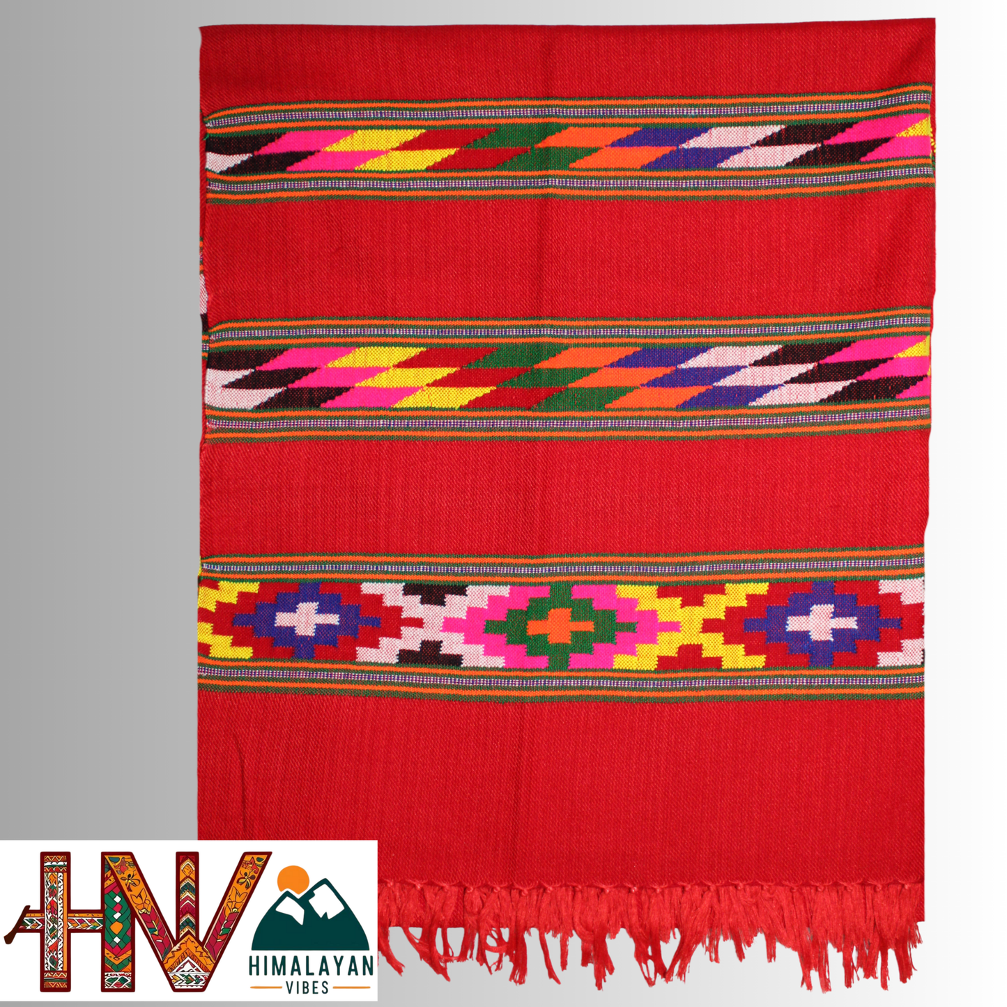 Handwoven Red Kullu Shawl – With Intricate Design 3 Patti & Traditional Himalayan Craftsmanship