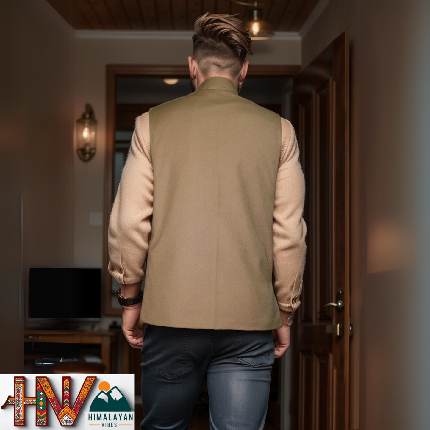 Himalayan Breeze Brown Sleeveless Jacket – Traditional Craft, Modern Style