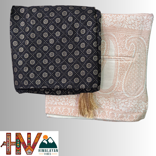 Pahmina blend cream color sadri with dense floral pattern and rubber print black dhatu combo