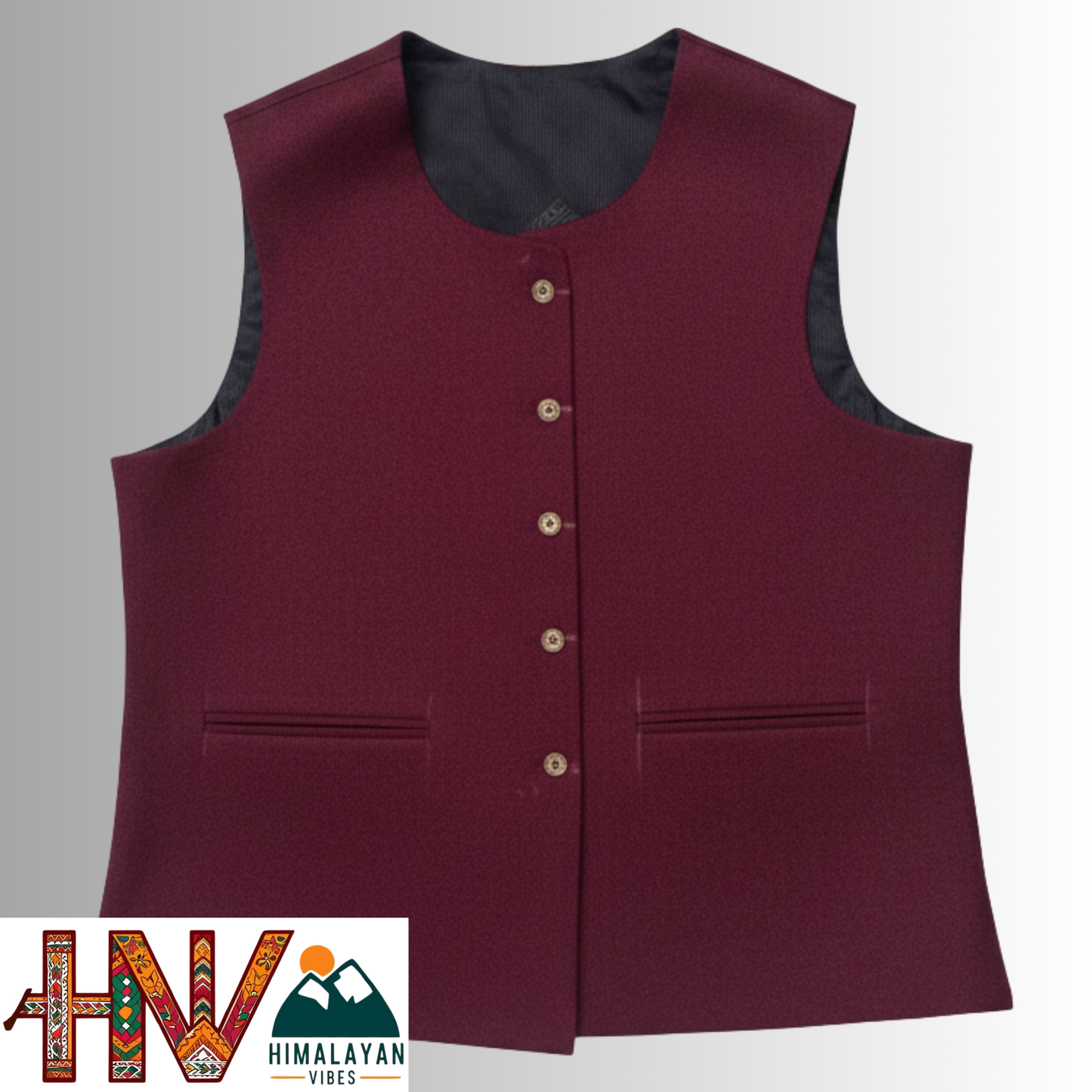 Himalayan Vibes Women's Plain Maroon Pashmina Mix Sleeveless Sadri