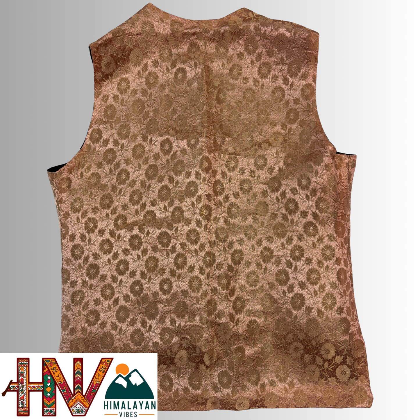 Himalayan Vibes Peach Brocade Sadri and Dhatu Combo