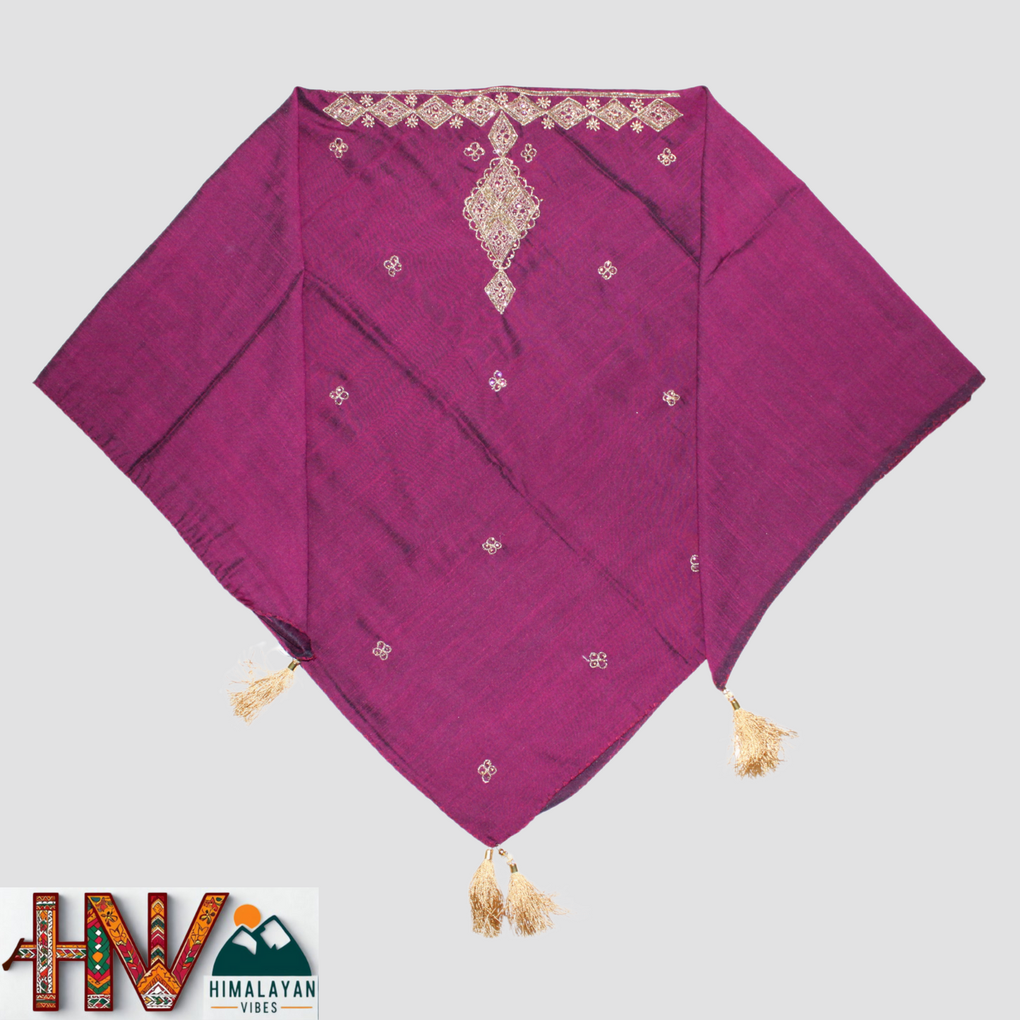 Handcrafted Himachali Wine Color Dhatu with Golden Embroidery – A Unique Embroidered Head Scarf