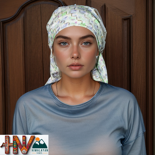 Authentic White Croatian-Inspired Dhatu - Traditional Himachali Hand-Crafted Head Scarf