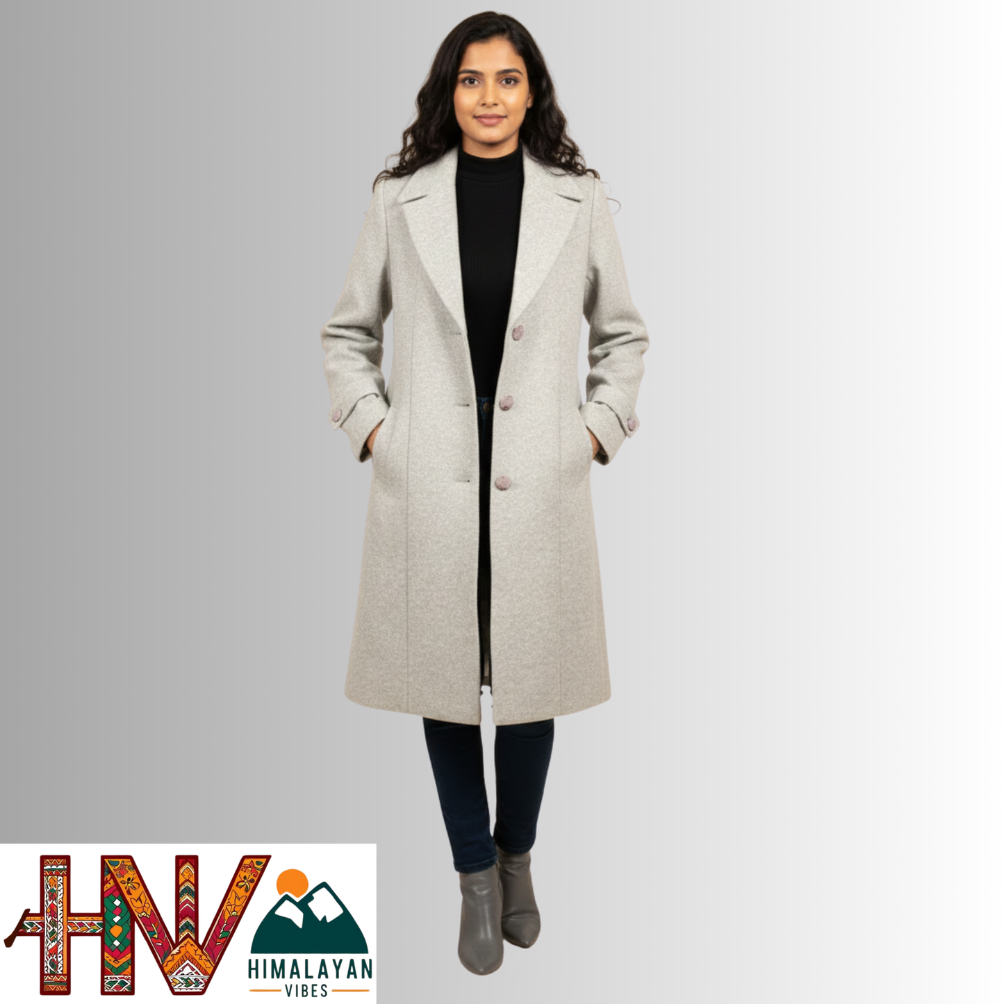Women’s Long Woolen Coat – Premium Himachali Wool | Elegant Winter Wear By Himalayan Vibes