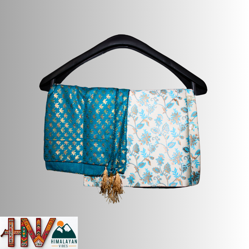 Blue Pattern Brocade Sadri & Alpine Cyan Dhatu Combo