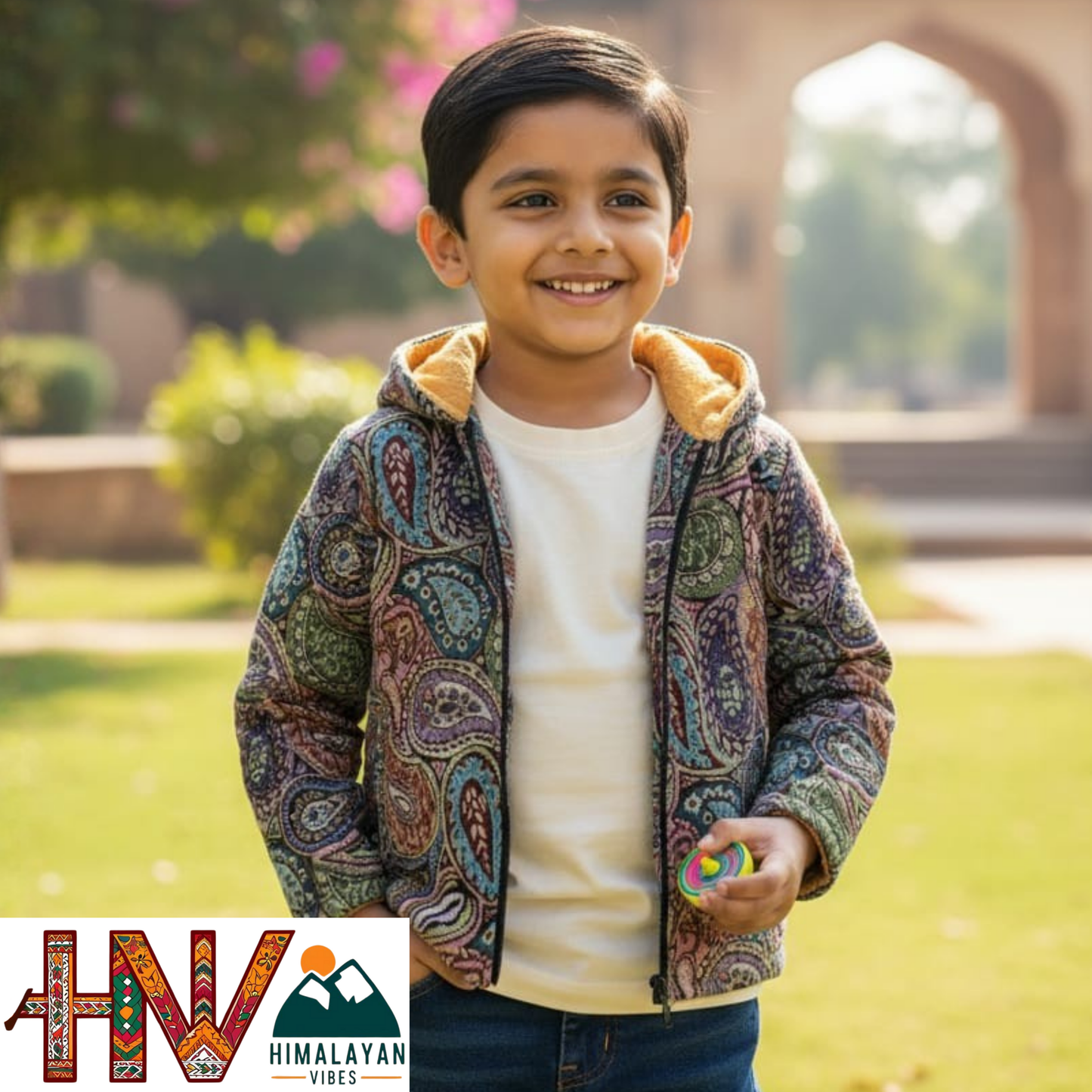 Kids Fur-Lined Blazer Jacket | Warm & Colorful Paisley Winter Coat | Handcrafted Himachali Wear By Himalayan Vibes