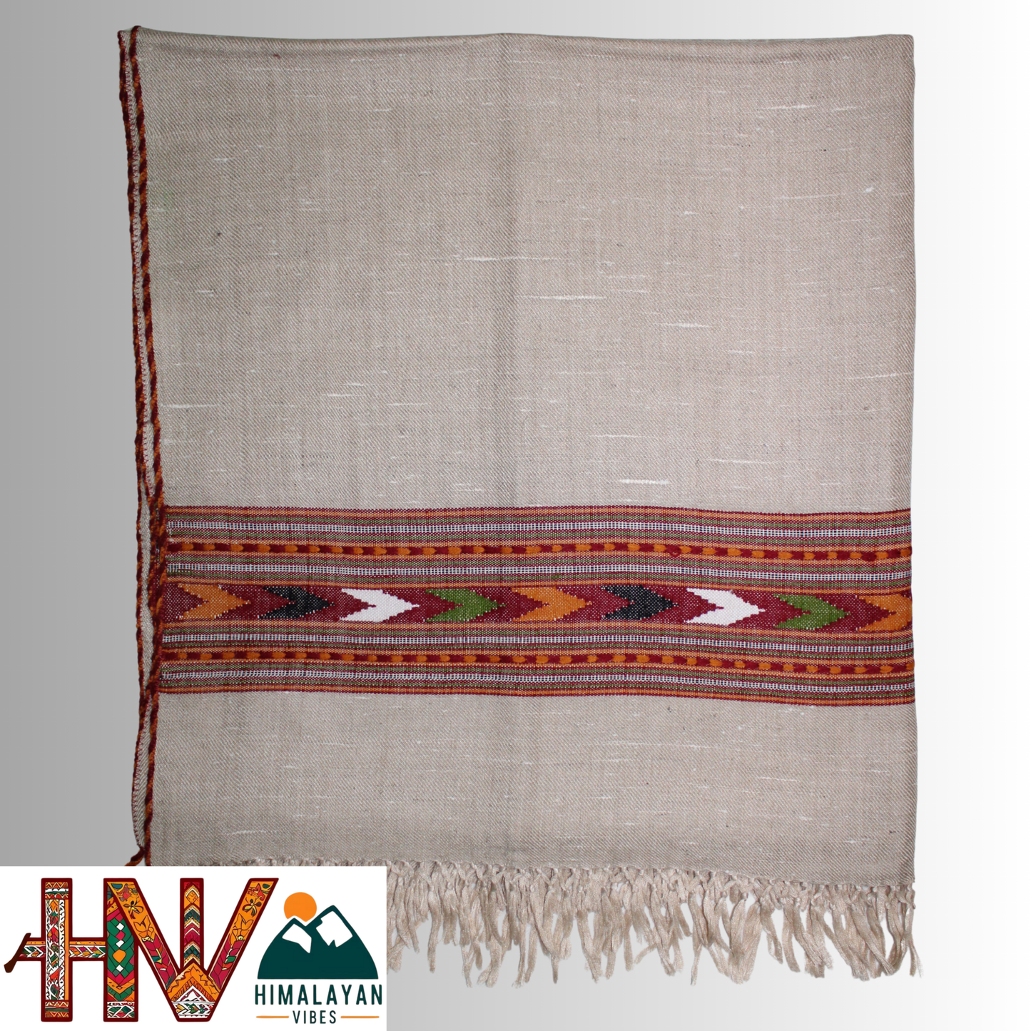 Handwoven caramel Kullu Shawl – With Intricate Design Patti & Traditional Himalayan Craftsmanship