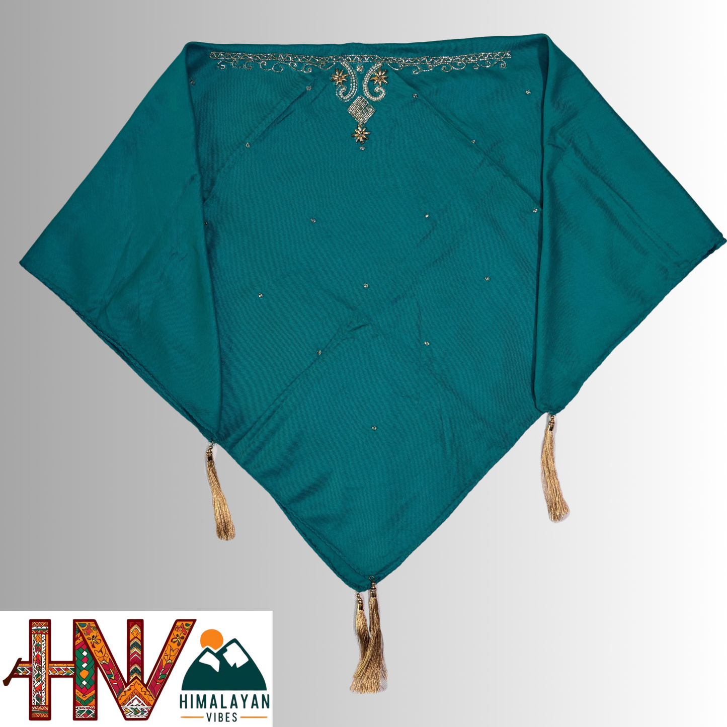 Handcrafted Himachali Teal Dhatu with Gold Embroidery – A Unique Embroidered Head Scarf