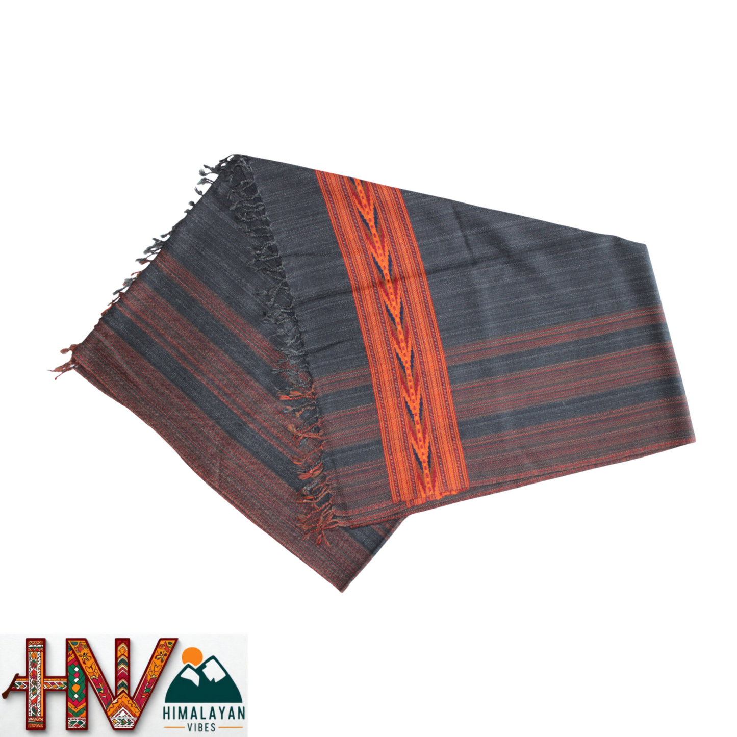 Handwoven Dark grey Kullu Shawl – 100% Pure Sheep Wool with Traditional Himalayan Craftsmanship