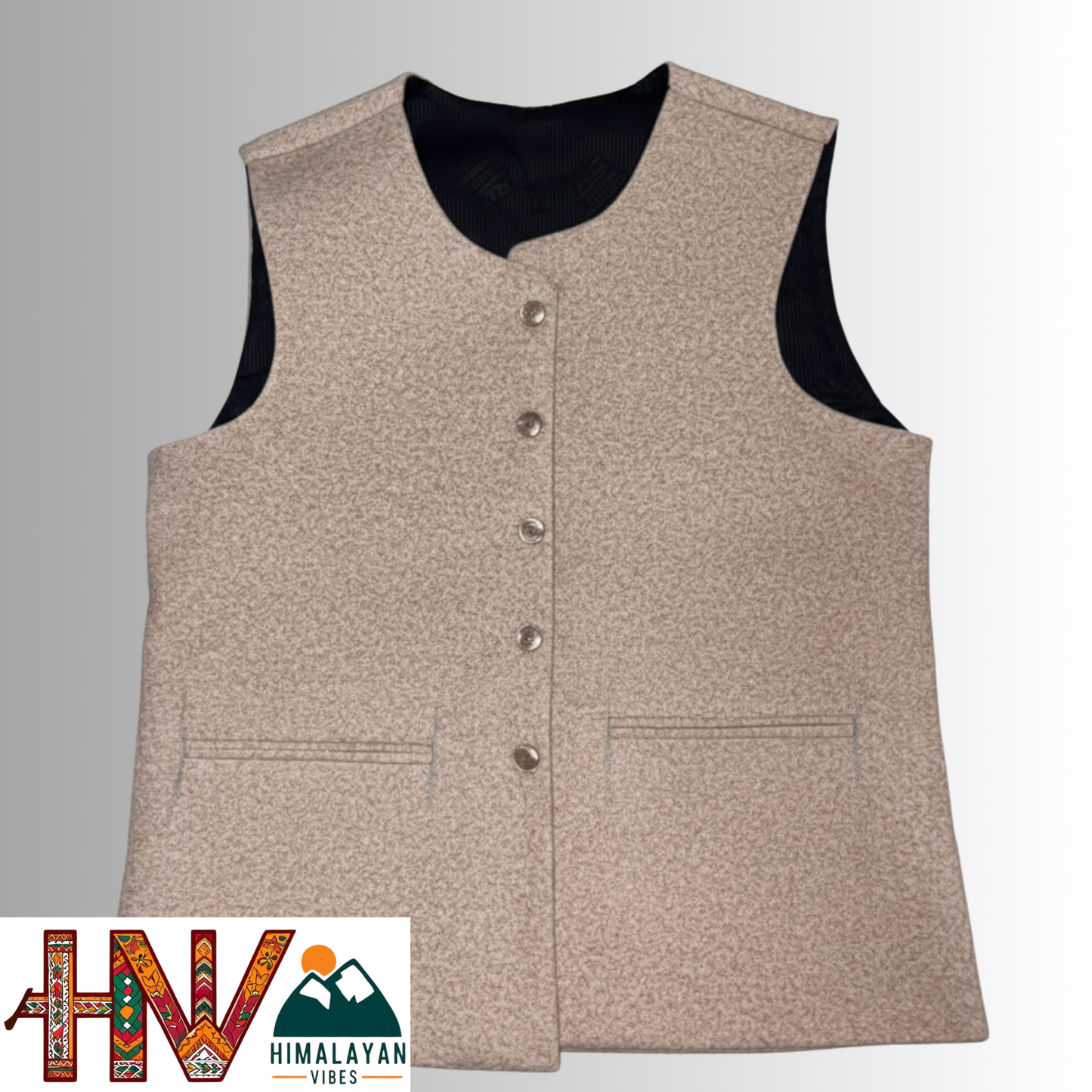 Himachali Plain Cream Sadri  for Women - Martin Fabric Ethnic Half Jacket with Pockets