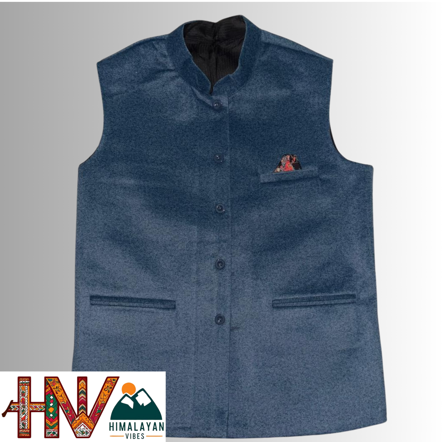 Trendy Sleeveless Blue Martin Jacket – Handcrafted in Himachal Pradesh | Occasion & Party Wear